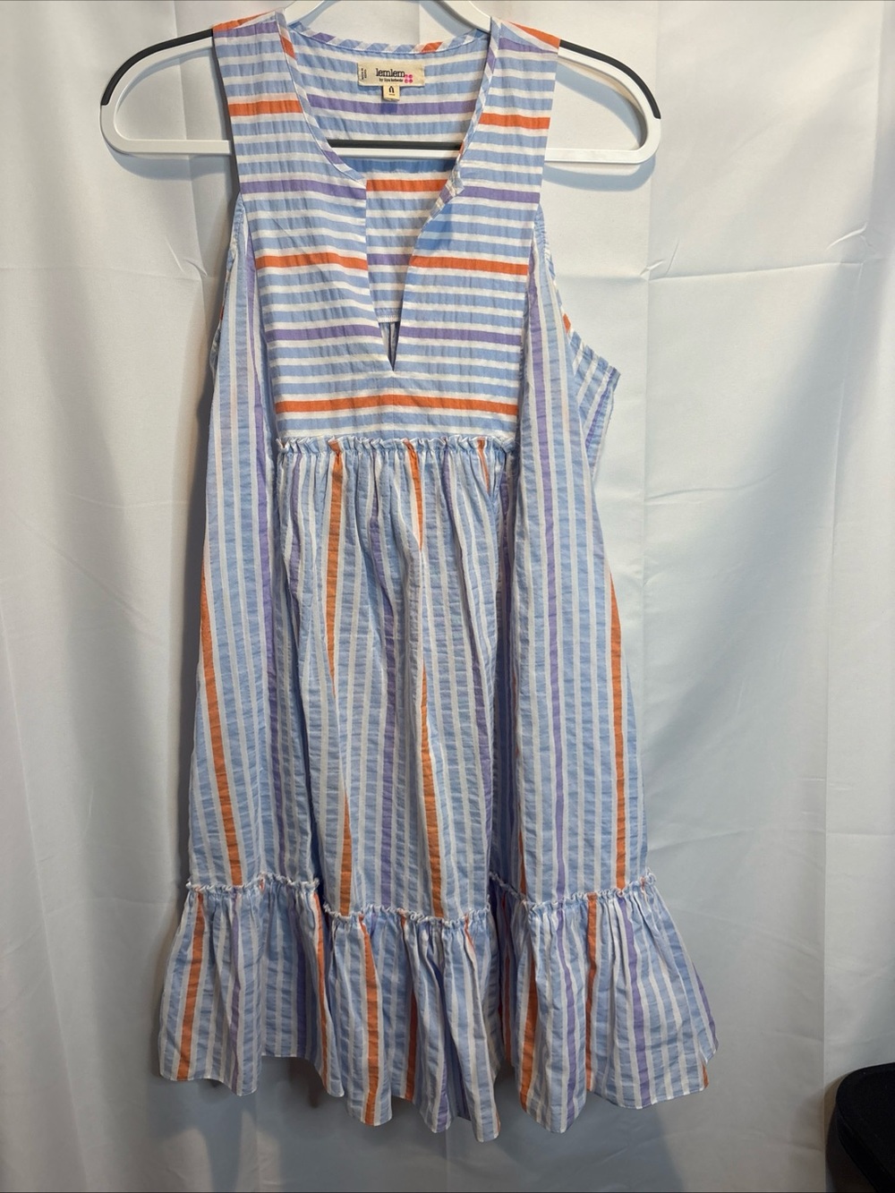 Lemlem Striped Sleeveless Dress in Blue, White & Orange